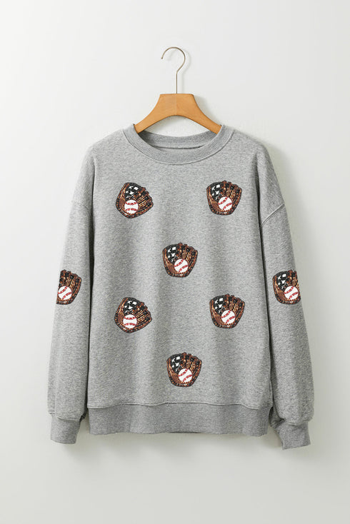 Embellished Baseball Glove Patch Crewneck Sweatshirt