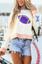 Embellished Football Graphic Star Sleeve Pullover Sweatshirt
