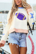 Embellished Football Graphic Star Sleeve Pullover Sweatshirt