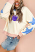 Embellished Football Graphic Star Sleeve Pullover Sweatshirt