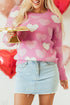 Embellished Heart Motif Soft Knit Crew Neck Sweater