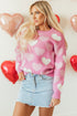 Embellished Heart Motif Soft Knit Crew Neck Sweater