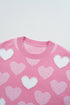 Embellished Heart Motif Soft Knit Crew Neck Sweater