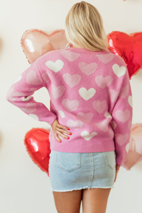 Embellished Heart Motif Soft Knit Crew Neck Sweater