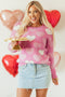 Embellished Heart Motif Soft Knit Crew Neck Sweater