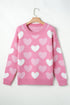 Embellished Heart Motif Soft Knit Crew Neck Sweater