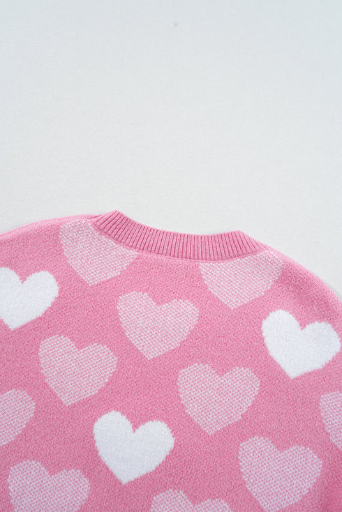Embellished Heart Motif Soft Knit Crew Neck Sweater