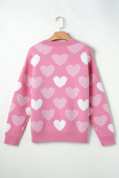 Embellished Heart Motif Soft Knit Crew Neck Sweater