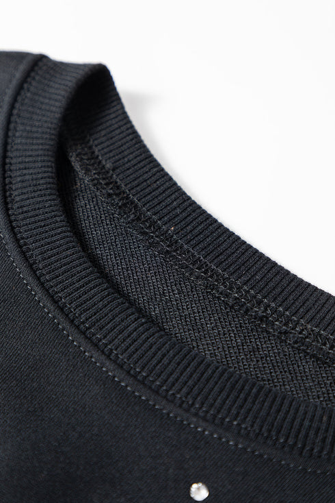 Embellished Long Sleeve Crew Neck Pullover Sweatshirt
