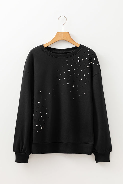 Embellished Long Sleeve Crew Neck Pullover Sweatshirt