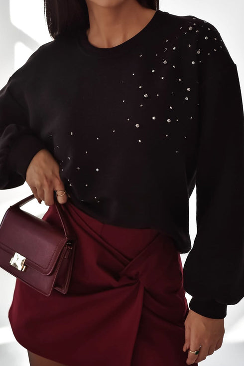 Embellished Long Sleeve Crew Neck Pullover Sweatshirt