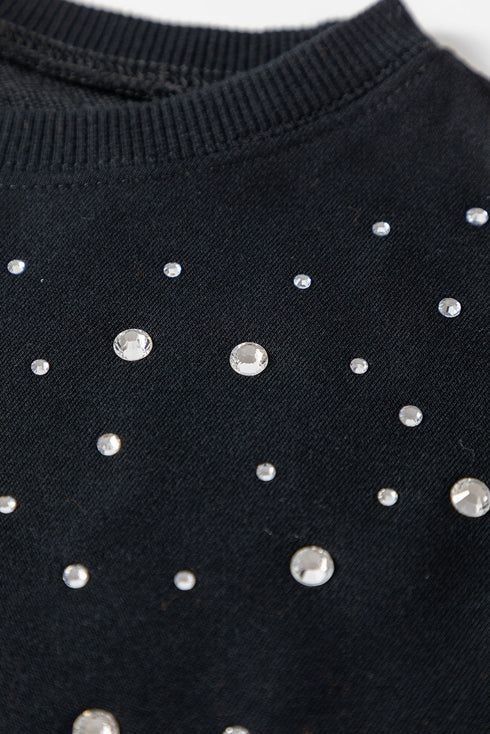 Embellished Long Sleeve Crew Neck Pullover Sweatshirt