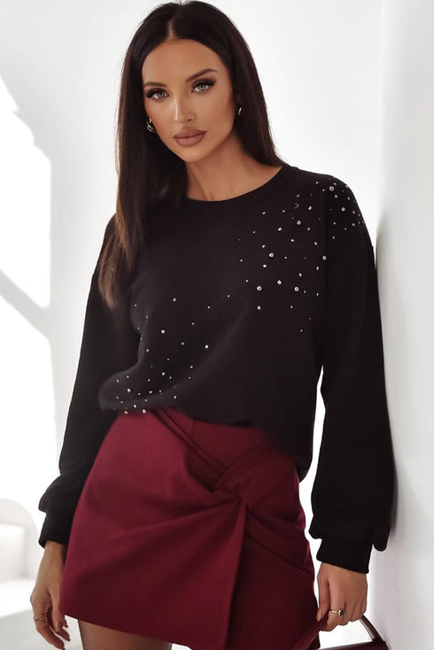 Embellished Long Sleeve Crew Neck Pullover Sweatshirt