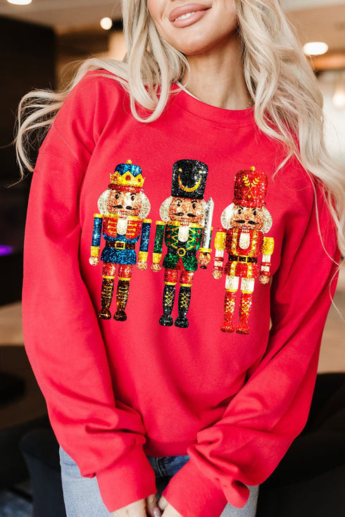 Embellished Nutcracker Trio Graphic Crew Neck Sweatshirt