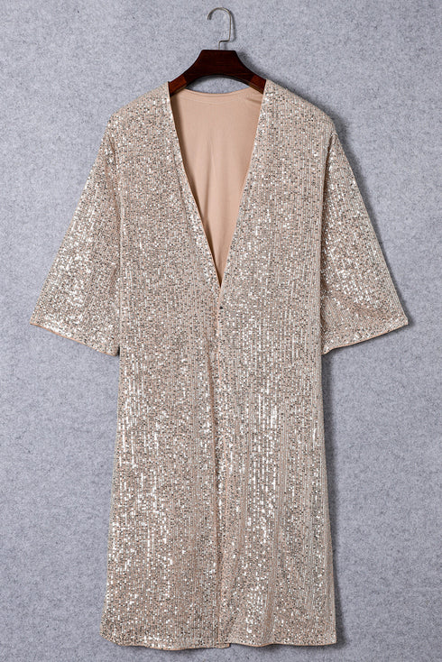 Embellished Open Front Midi Length Sequin Duster
