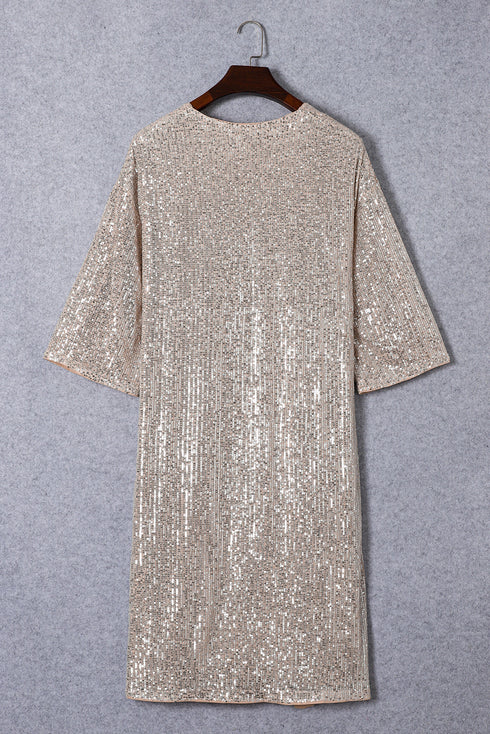 Embellished Open Front Midi Length Sequin Duster
