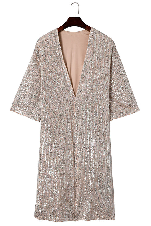 Embellished Open Front Midi Length Sequin Duster