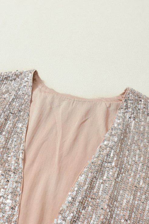 Embellished Open Front Midi Length Sequin Duster