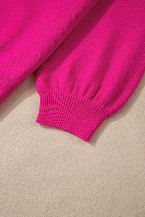 Embellished Pearl Raglan Sleeve Solid Knit Sweater