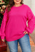Embellished Pearl Raglan Sleeve Solid Knit Sweater