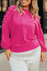 Embellished Pearl Raglan Sleeve Solid Knit Sweater