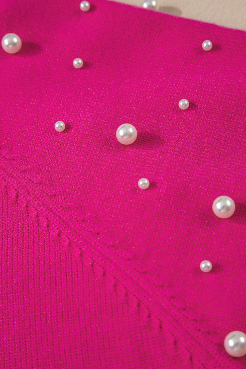 Embellished Pearl Raglan Sleeve Solid Knit Sweater