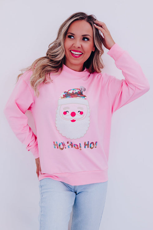 Embellished Santa Graphic Chenille Patch Pullover Sweatshirt