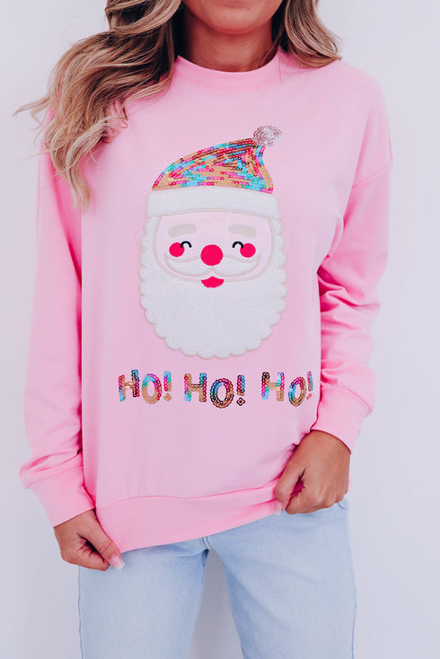 Embellished Santa Graphic Chenille Patch Pullover Sweatshirt