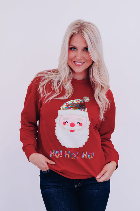 Embellished Santa Graphic Chenille Patch Pullover Sweatshirt