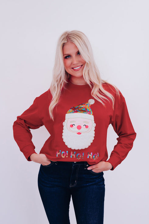 Embellished Santa Graphic Chenille Patch Pullover Sweatshirt