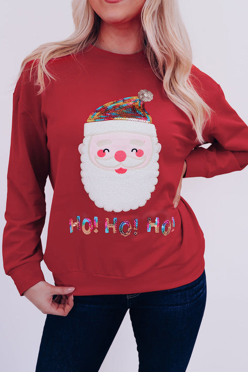 Embellished Santa Graphic Chenille Patch Pullover Sweatshirt