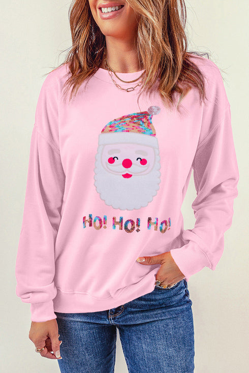 Embellished Santa Graphic Chenille Patch Pullover Sweatshirt