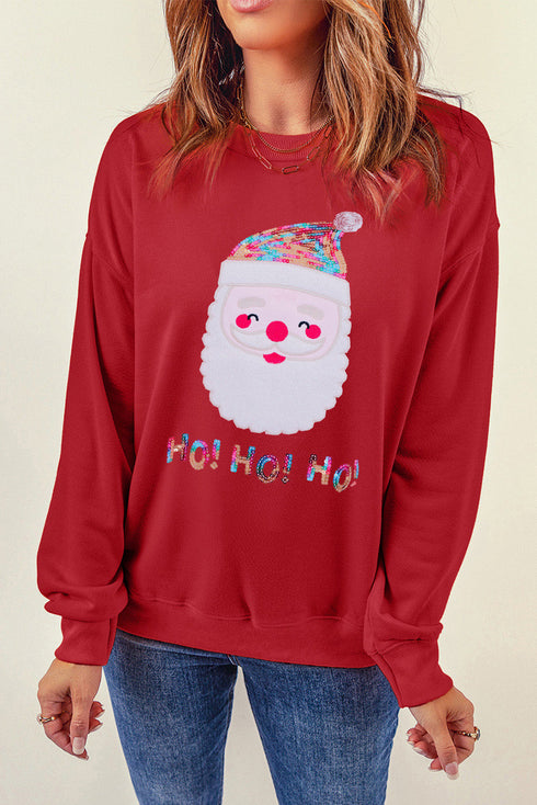 Embellished Santa Graphic Chenille Patch Pullover Sweatshirt