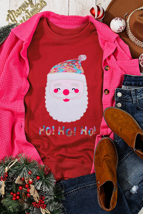 Embellished Santa Graphic Chenille Patch Pullover Sweatshirt