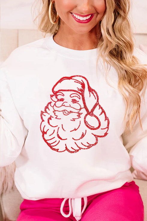 Embellished Santa Graphic Crew Neck Pullover Sweatshirt