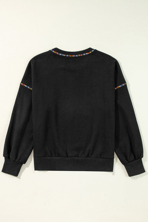 Embellished Santa Graphic Exposed Seam Drop Shoulder Sweatshirt