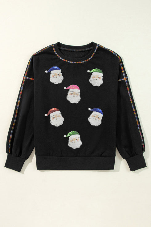 Embellished Santa Graphic Exposed Seam Drop Shoulder Sweatshirt
