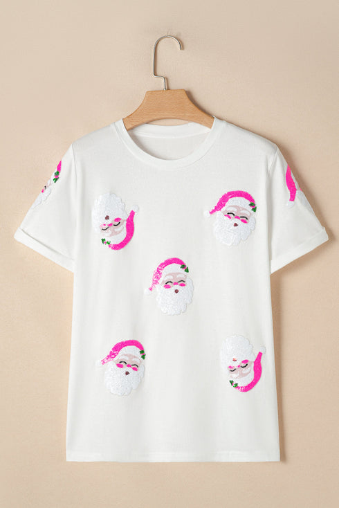 Embellished Santa Graphic Short Sleeve Crew Neck Tee