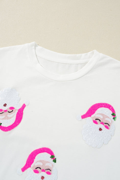 Embellished Santa Graphic Short Sleeve Crew Neck Tee