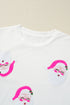 Embellished Santa Graphic Short Sleeve Crew Neck Tee