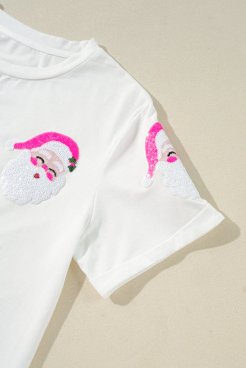 Embellished Santa Graphic Short Sleeve Crew Neck Tee