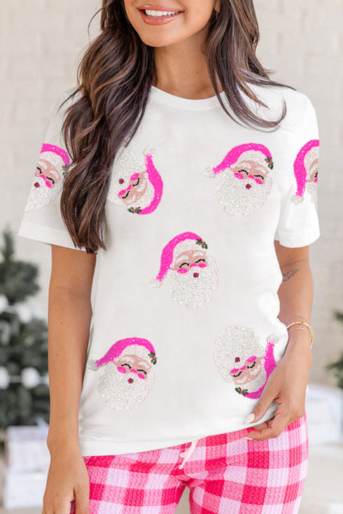 Embellished Santa Graphic Short Sleeve Crew Neck Tee