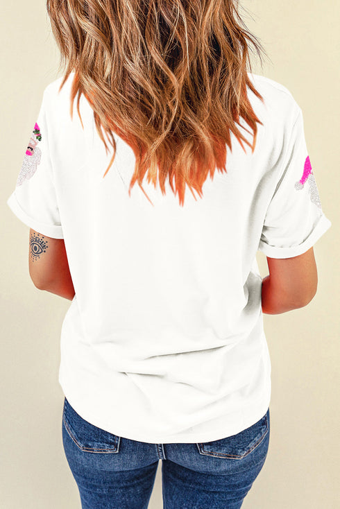 Embellished Santa Graphic Short Sleeve Crew Neck Tee
