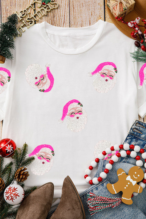 Embellished Santa Graphic Short Sleeve Crew Neck Tee