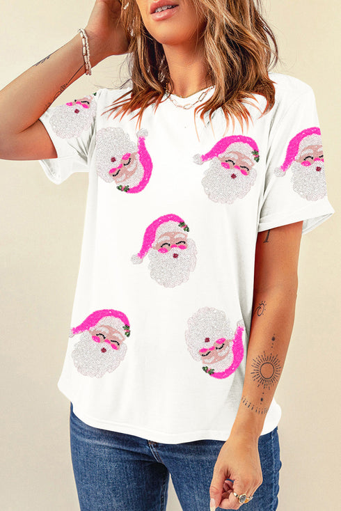 Embellished Santa Graphic Short Sleeve Crew Neck Tee