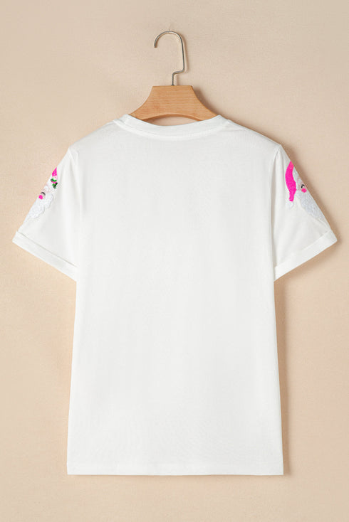 Embellished Santa Graphic Short Sleeve Crew Neck Tee