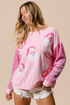 Embellished Santa Patch Sequin Sleeve Holiday Pullover Sweatshirt