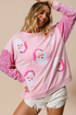 Embellished Santa Patch Sequin Sleeve Holiday Pullover Sweatshirt