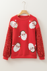 Embellished Santa Patch Sequin Sleeve Holiday Pullover Sweatshirt