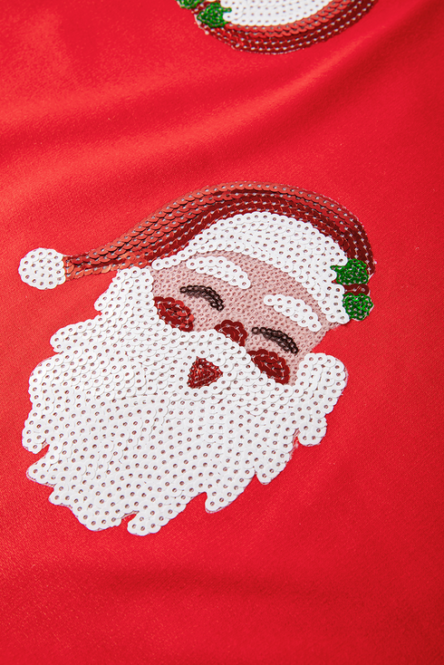 Embellished Santa Patch Sequin Sleeve Holiday Pullover Sweatshirt